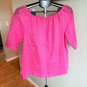 Terzo Millennio 100% Linen Cottage Core Barbie Pink Crochet Trim Italian Made S